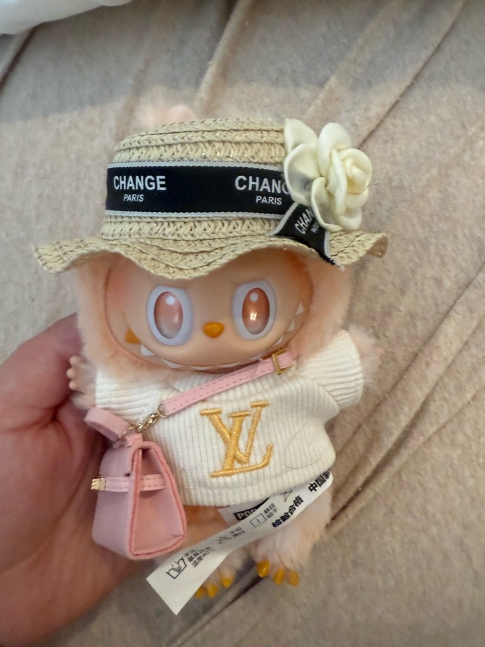 EXCLUSIVE NEW LABUBU WITH LUXURY DESIGNER CLOTHING INCLUDING HAT - RARE